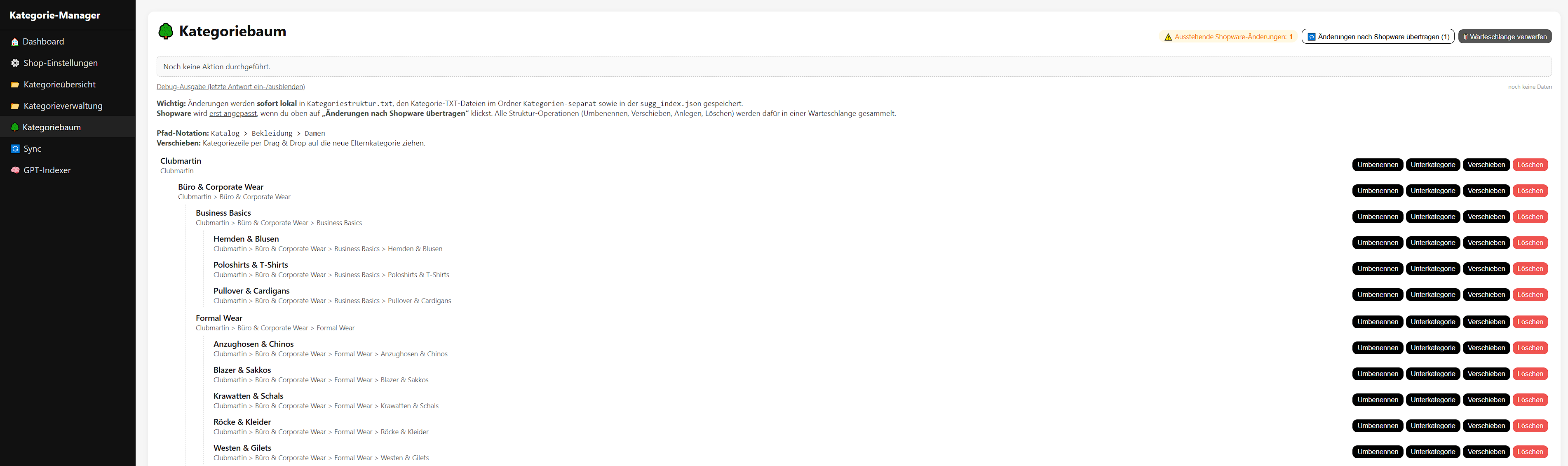 Kategoriebaum im Kategorie-Manager