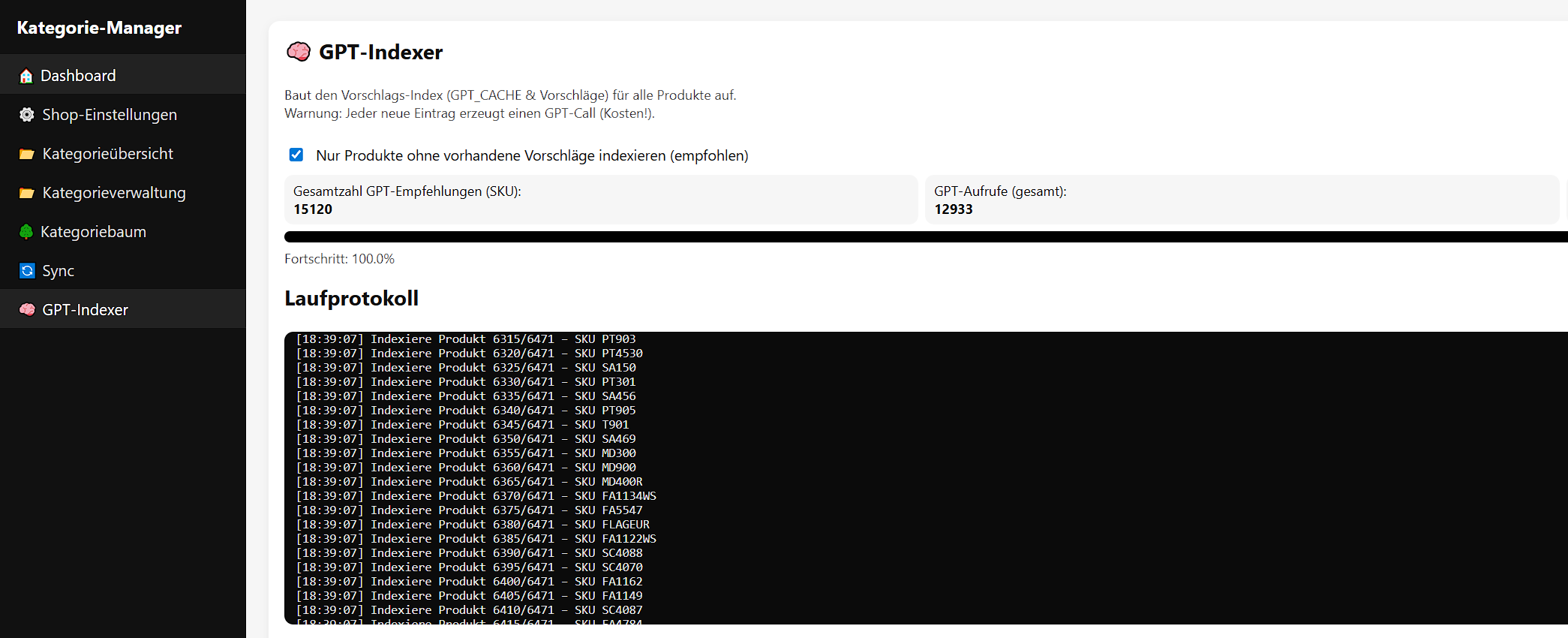 GPT-Indexer mit Laufprotokoll