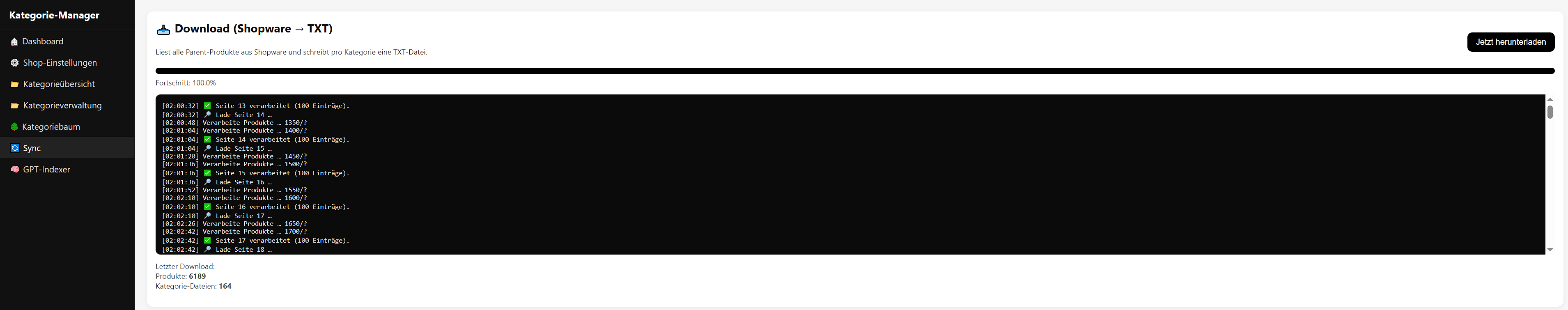 Sync-Download von Produkten und Kategorien
