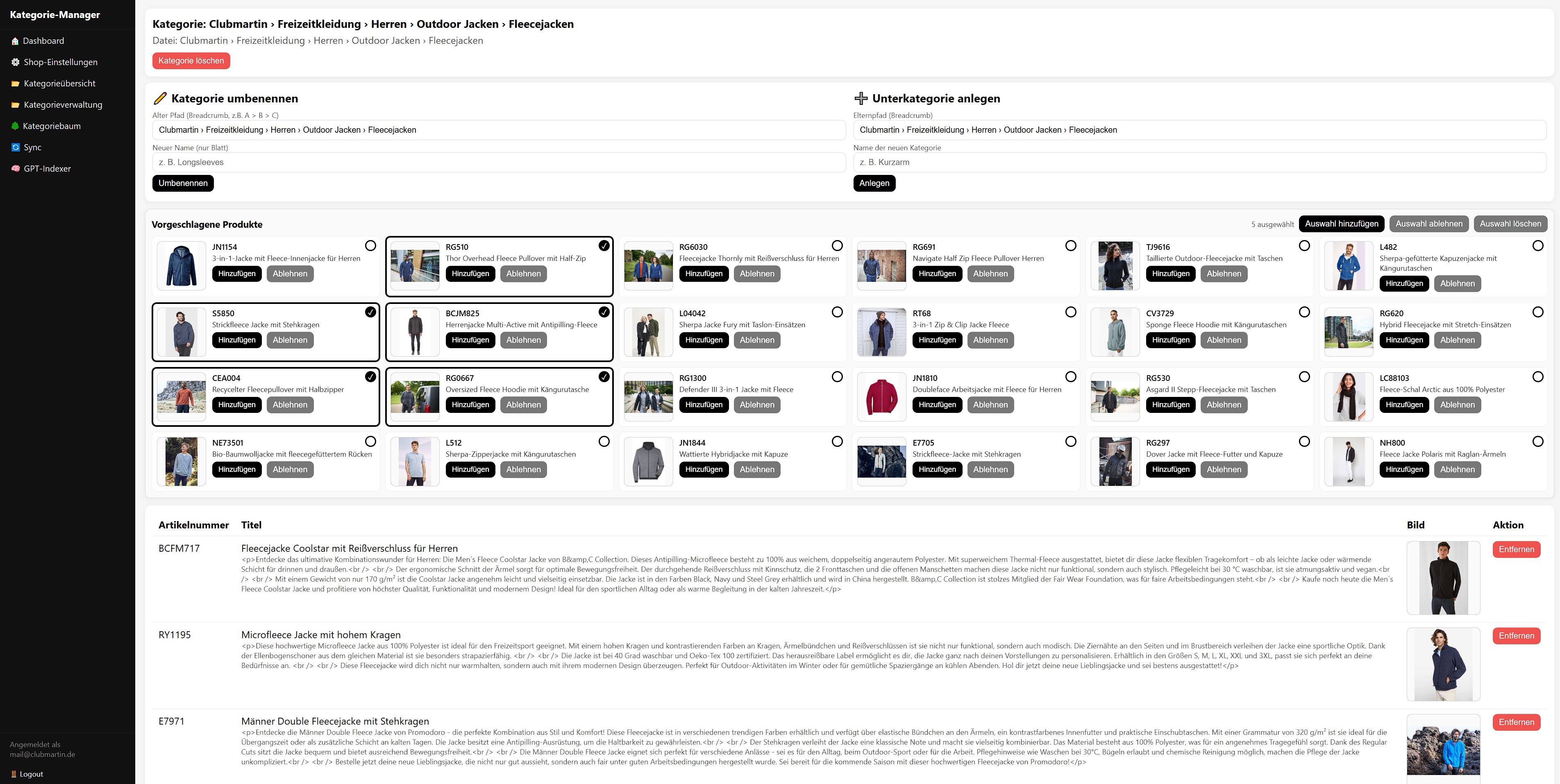 Kategorieverwaltung mit KI-Produktempfehlungen