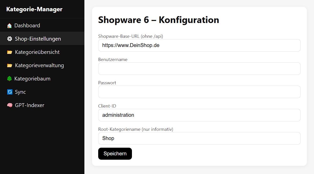 Shop-Einstellungen im Kategorie-Manager